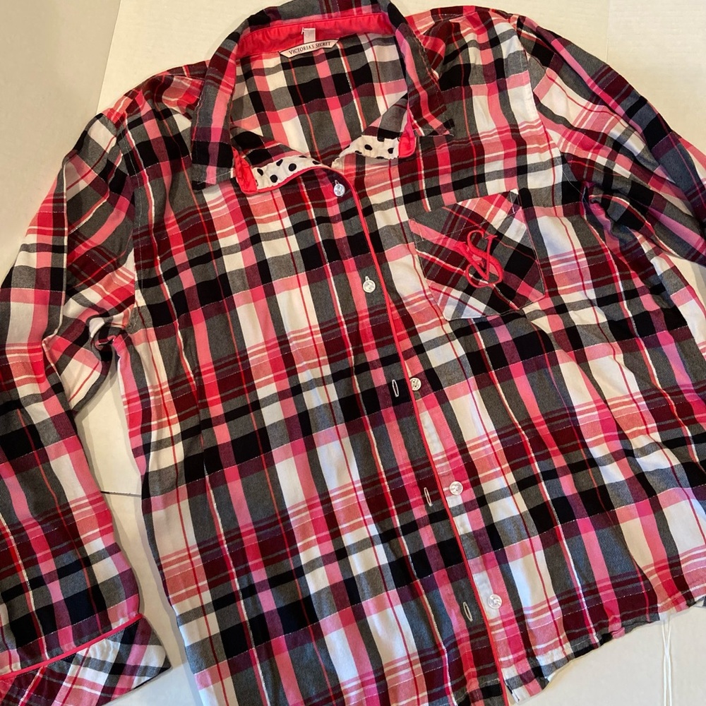 🛍️Victoria's Secret Pink Plaid PJ Top, sz M